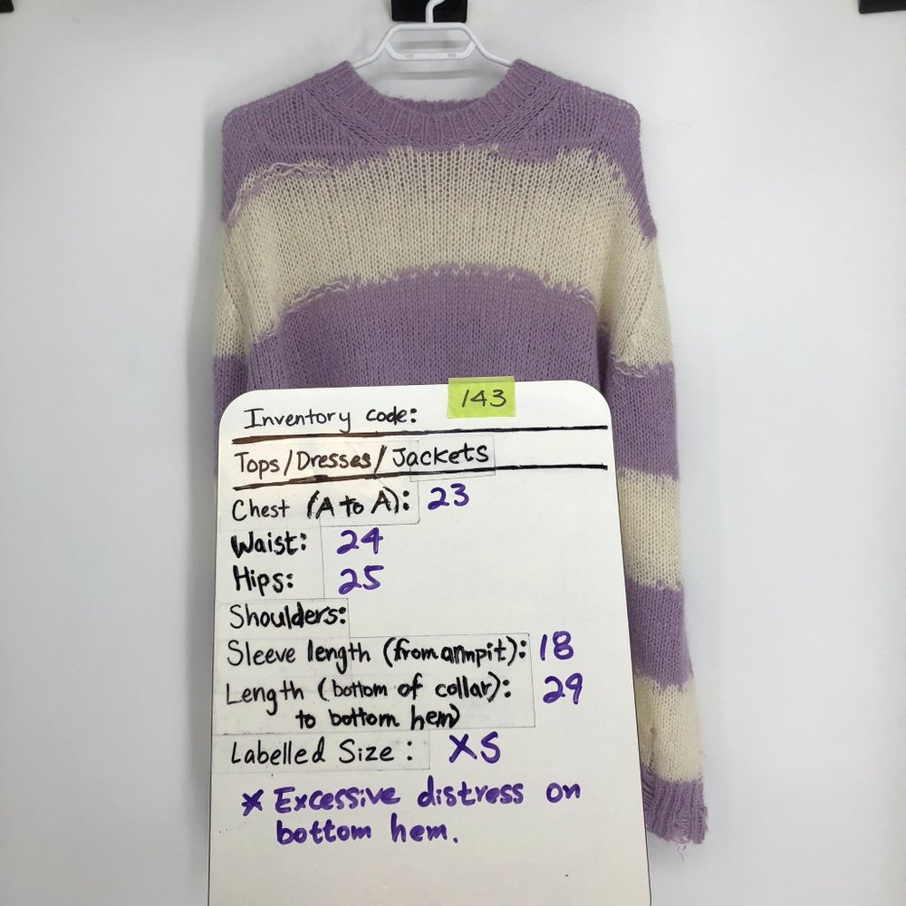 Acne Studios Kantonia Stripe white purple Distressed Oversized Knit Sweater XS - Picture 15 of 16